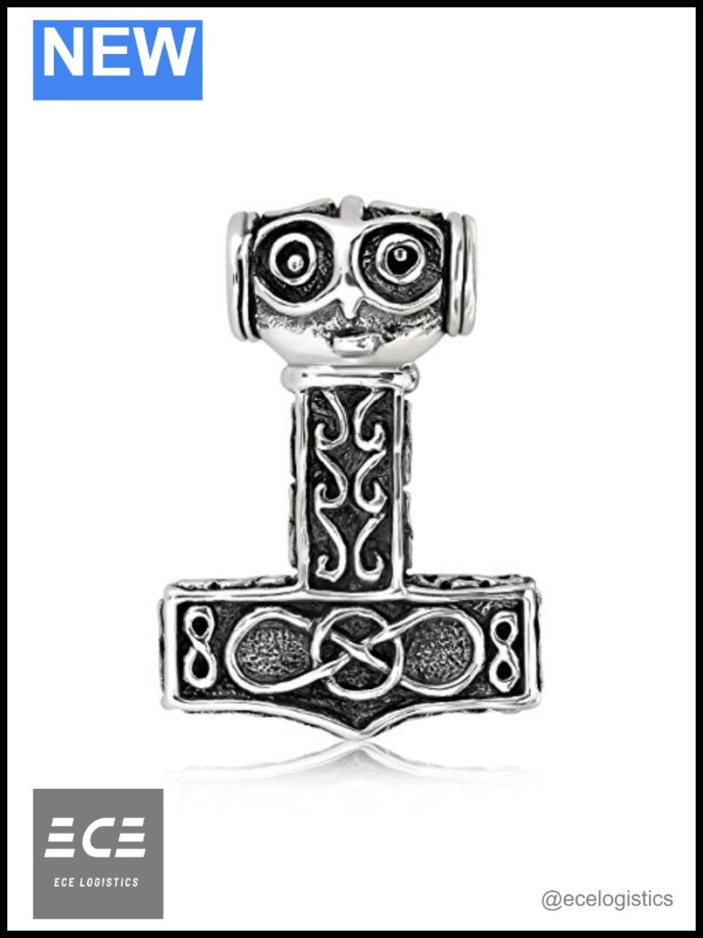 Sterling Silver 925 Celtic Viking Thor Hammer Mjolnir Pendant Necklace